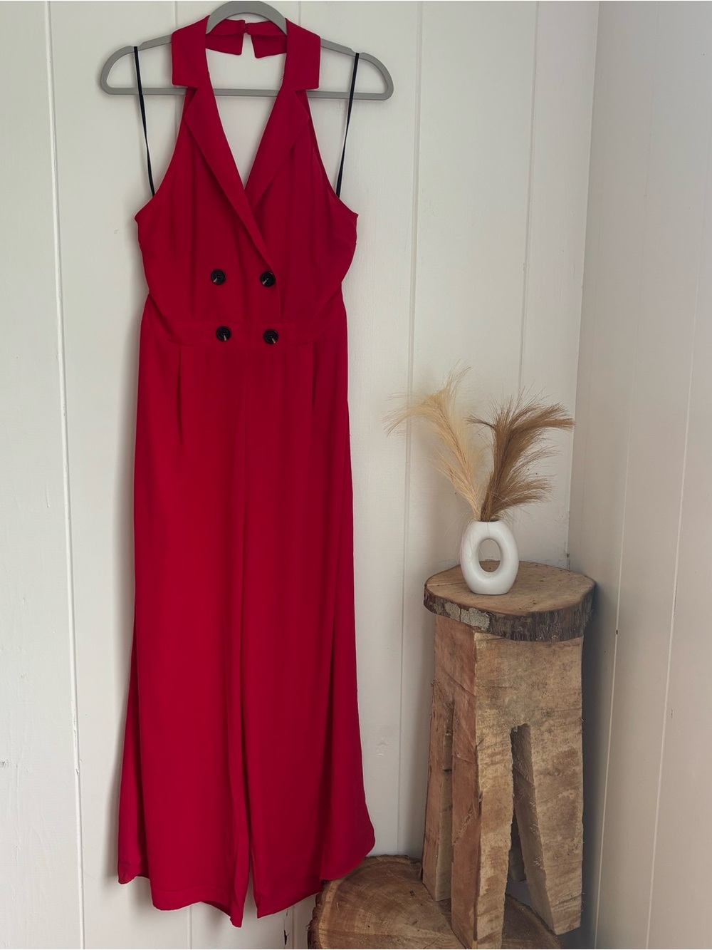 Forever 21 Red Sleeveless Double-Breasted Jumpsuit